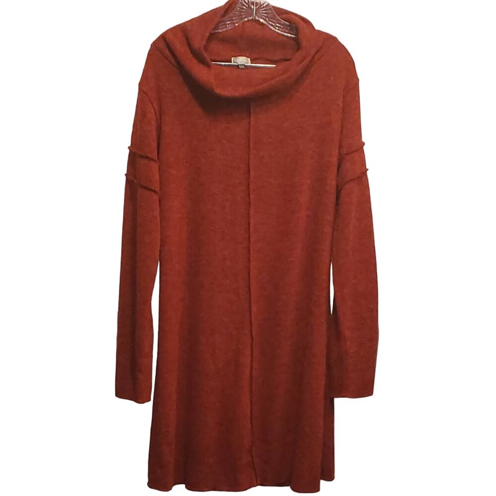 Za Zen Red Long Sleeve Tunic Sweater Cowl Pullover Midi Dress Size XXL